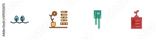 Set Plant, Flower status, Temperature and humidity sensor and Smart farming technology icon. Vector.