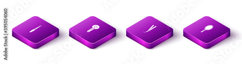 Set Isometric Nail file, Hair dryer, Curling iron and Hand mirror icon. Vector.