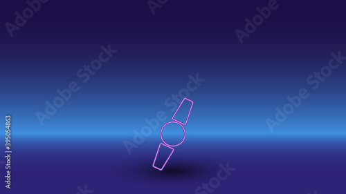 Neon wristwatch symbol on a gradient blue background. The isolated symbol is located in the bottom center. Gradient blue with light blue skyline