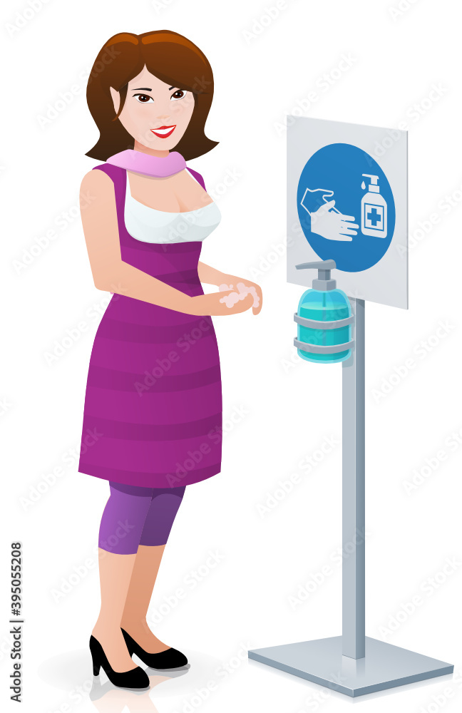 A girl washes her hands with hydro alcoholic gel A girl washes her hands with hydro alcoholic gel