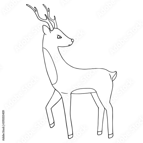 Vector illustration. Cute deer on a white. Christmas decoration design element. Ideal for baby projects, collage, holiday cards, book illustrations, banners. Hand drawn doodle clipart. Flat style.
