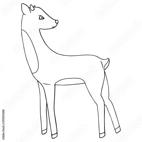 Vector illustration. Cute deer on a white. Christmas decoration design element. Ideal for baby projects, collage, holiday cards, book illustrations, banners. Hand drawn doodle clipart. Flat style.