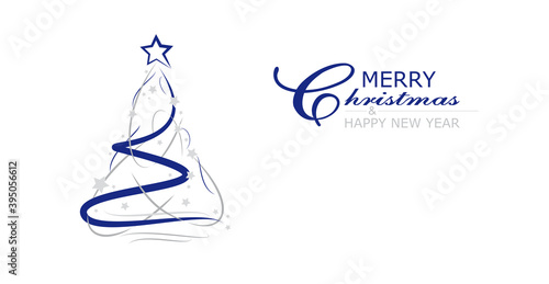 weihnachtsbaum mit sternen und guten wünschen in blau und grau - merry christmas and happy new year