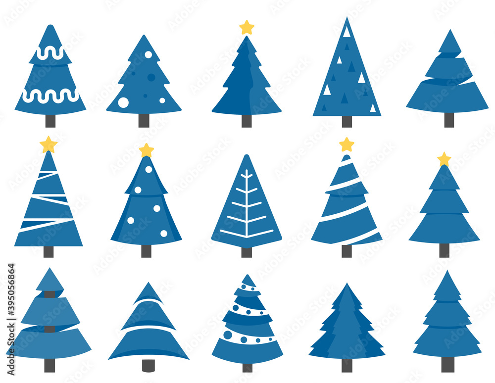 Obraz premium Christmas tree set with blue colors.To see the other vector Christmas tree illustrations , please check Christmas collection.