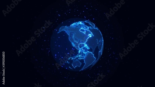 Particle dust rotation around Digital  Earth , futuristic global technology,grobalization