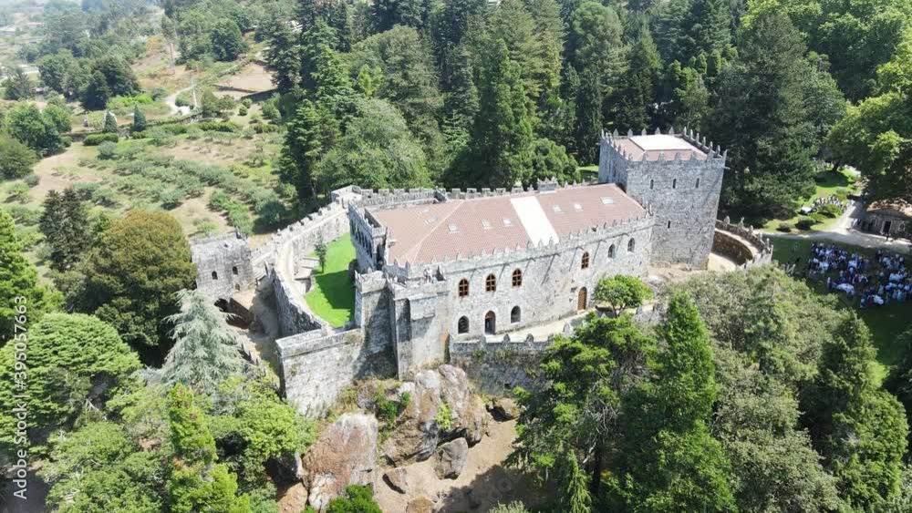 Flying over medieval castle with drone in galicia, spain Flying over medieval castle with drone in galicia, spain