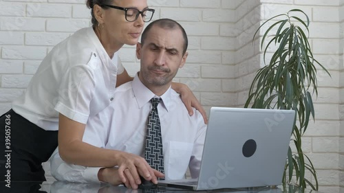 Love affair in the office. A man negate a woman's passion and flirt on the workplace.