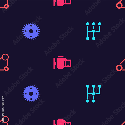Set Gear shifter, , Check engine and Timing belt kit on seamless pattern. Vector. © vector_v