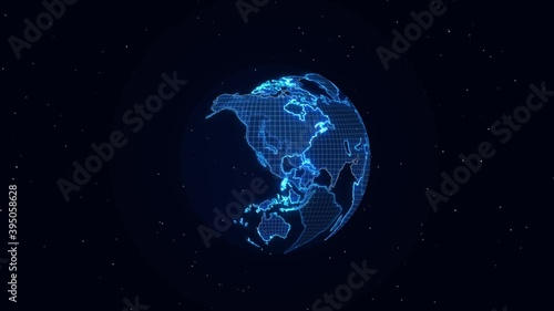 Particle dust rotation around Digital  Earth , futuristic global technology,grobalization