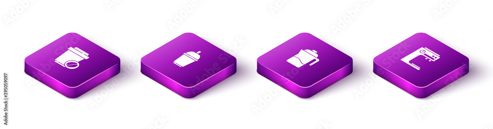 Set Isometric Coffee cup to go, , French press and machine icon. Vector. Set Isometric Coffee cup to go, , French press and machine icon. Vector.