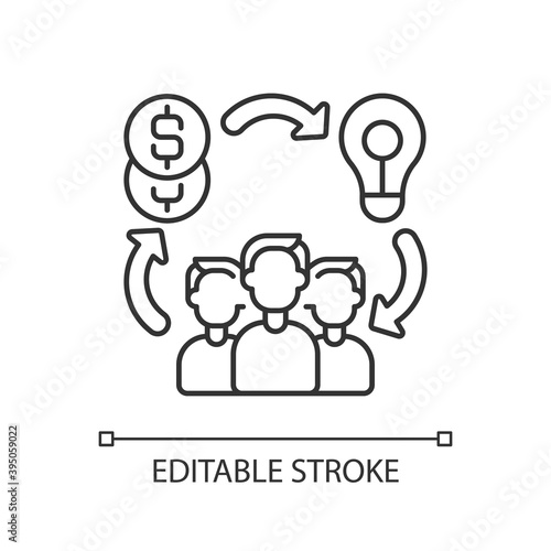 Peer to peer lending linear icon. Giving money through services that match lenders with borrowers. Thin line customizable illustration. Contour symbol. Vector isolated outline drawing. Editable stroke