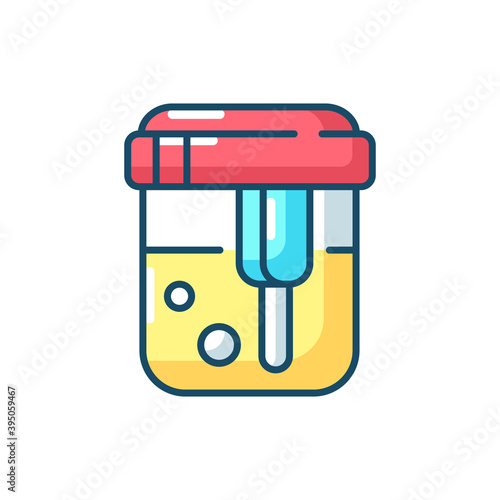 Urine analysis RGB color icon. Urinalysis result. Healthcare checkup. Kidney health examination, diabetes diagnostic. Pee sample in container. Hospital diagnosis. Isolated vector illustration