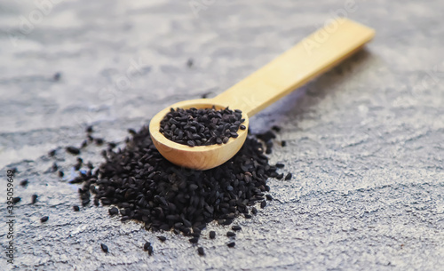 black wool cumin seeds.selectiv focus.nature photo