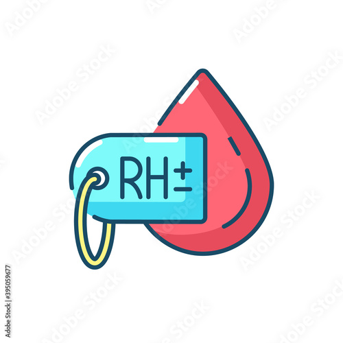 Blood group test RGB color icon. RH factor type determination. Medical analysis. Clinical fluid diagnostic. Healthcare checkup. Laboratory check for antibodies. Isolated vector illustration