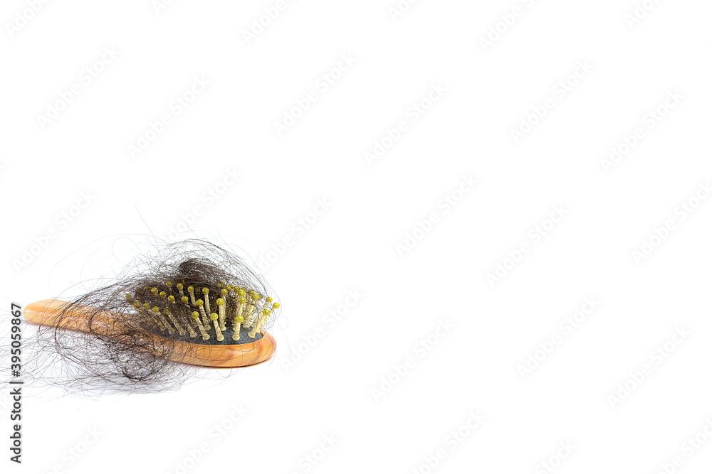 Comb with hair loss, hair fall everyday, serious problem of daily life, hair loss on white background. Comb with hair loss, hair fall everyday, serious problem of daily life, hair loss on white background.