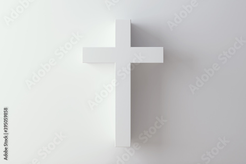 Fototapeta White cross on a white background, religious symbol, 3D Render, 3D illustration