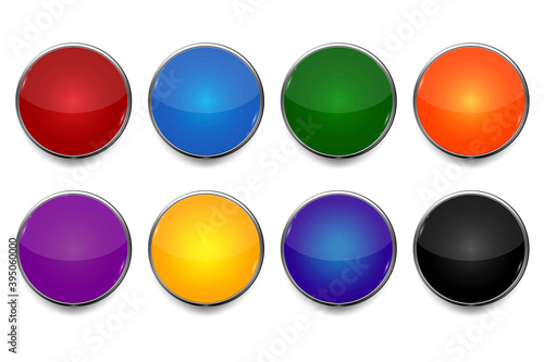 Abstract icon with colored buttons on blue background. Vector web button. Round shape. Stock image.