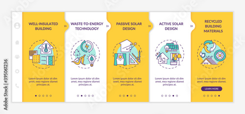 Green house onboarding vector template. Alternative energy resource. Recycle material. Environment protection. Responsive mobile website with icons. Webpage walkthrough step screens. RGB color concept