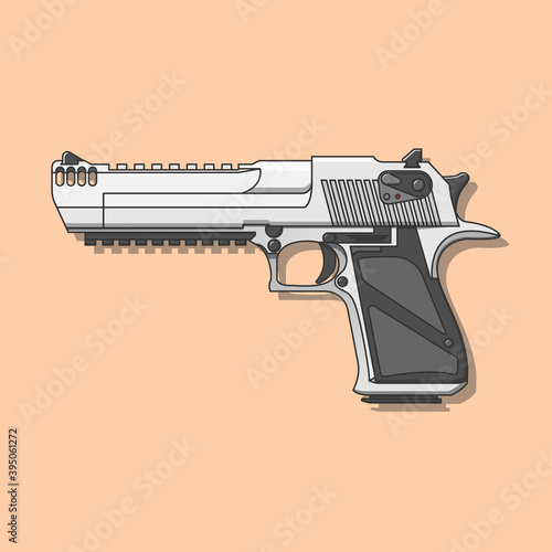 Handgun Pistol Flat Illustration Icon Isolated. Military Weapon. Desert Eagle Clean Vector Design