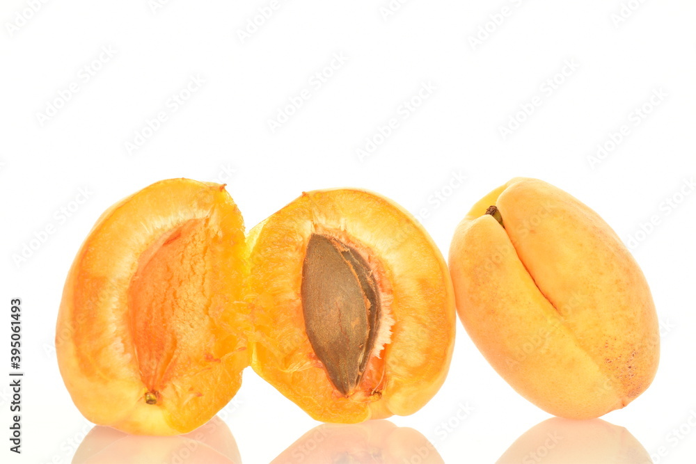 ripe pineapple apricots, close-up, on a white background