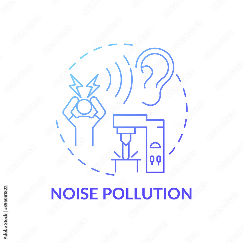 Noise pollution concept icon. Workplace safety concerns. Damaging your hearing organs while working. Convinient job place idea thin line illustration. Vector isolated outline RGB color drawing Noise pollution concept icon. Workplace safety concerns. Damaging your hearing organs while working. Convinient job place idea thin line illustration. Vector isolated outline RGB color drawing