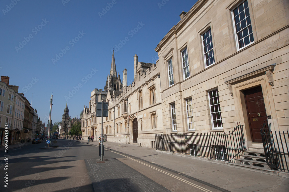 Along the Oxford High Street with All Souls College, part of The University of Oxford in the UK