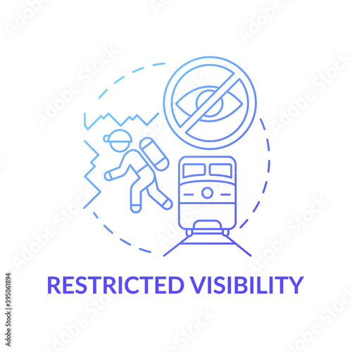 Restricted visibility concept icon. Workplace safety concerns. Bad working place for your vision organs. Health problems idea thin line illustration. Vector isolated outline RGB color drawing
