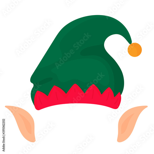Elf hat and ears. Santa Claus helper. Funny selfie photo mask