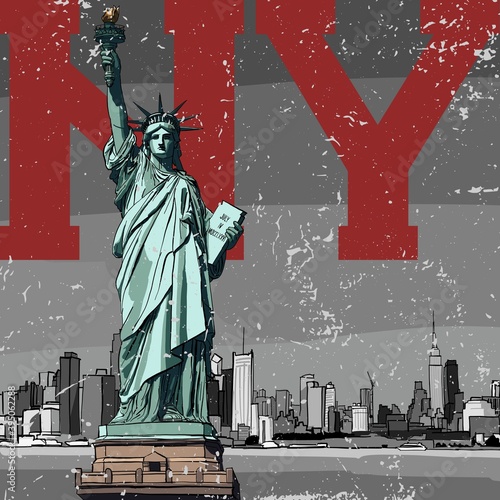 Statue of Liberty in New York against the backdrop of the city