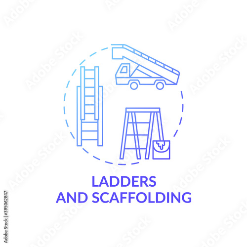 Ladders and scaffolding concept icon. Top workplace safety violations creation. System to install building tools idea thin line illustration. Vector isolated outline RGB color drawing