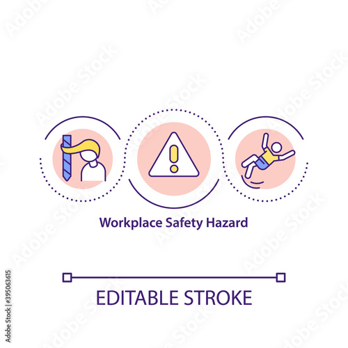 Workplace safety hazard concept icon. Work-related injuries, illnesses idea thin line illustration. Chemical, physical, biological hazards. Vector isolated outline RGB color drawing. Editable stroke