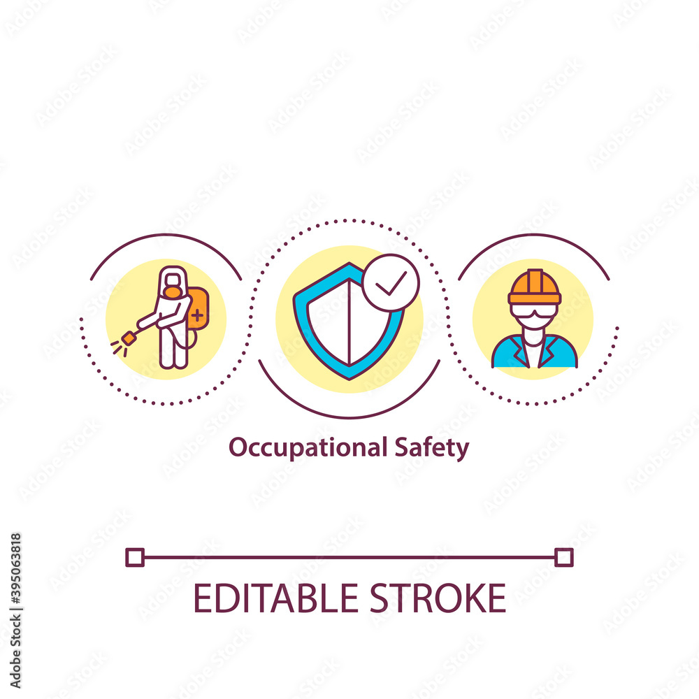 Occupational safety concept icon. Healthful environment idea thin line illustration. Preventing workplace injuries, illnesses and deaths. Vector isolated outline RGB color drawing. Editable stroke