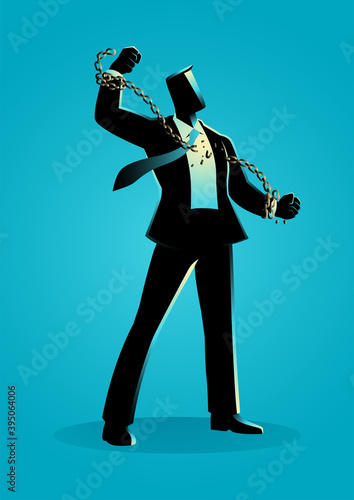 Illustration of a businessman breaking chains