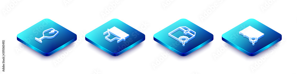 Set Isometric line Fragile broken glass, Scanner scanning bar code, Search package and barcode icon. Vector. Set Isometric line Fragile broken glass, Scanner scanning bar code, Search package and barcode icon. Vector.