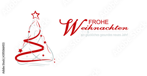 weihnachtsbaum mit sternen und guten wünschen in grau und rot - frohe weihnachten und ein glückliches gesundes neues jahr