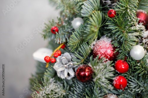 christmas tree and decorations on a white background