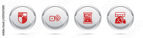 Set line Shield for game, Game dice, guide and Racing simulator cockpit. Silver circle button. Vector.