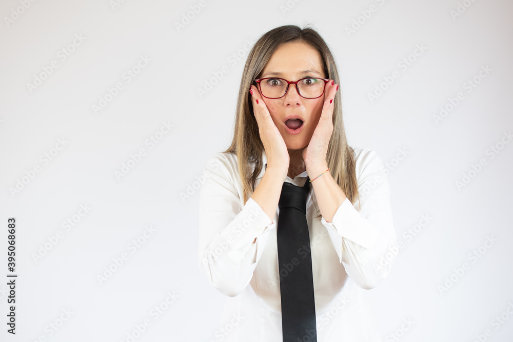 Portrait of surprised business woman on white background Portrait of surprised business woman on white background