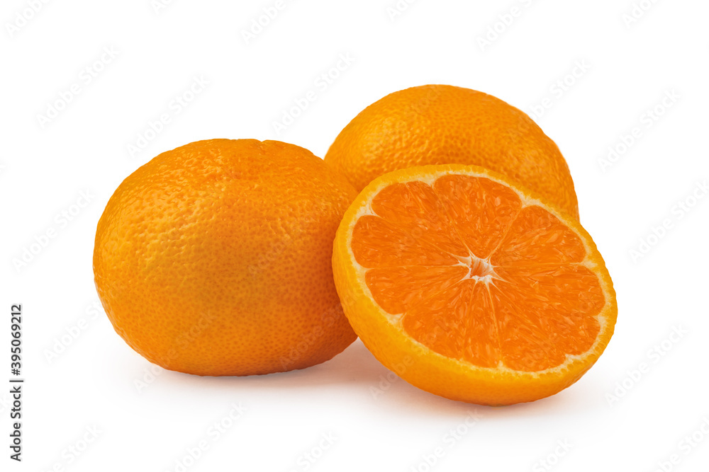 sliced ripe tangerines, isolate on a white background sliced ripe tangerines, isolate on a white background