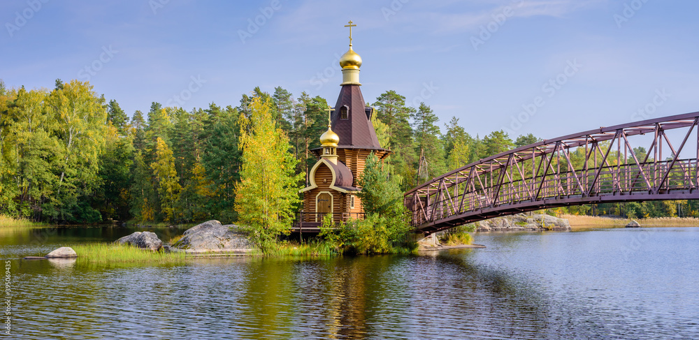 Naklejka premium Sightseeing of Russia. The Church of St. Andrew on Vuoksa lake, Leningradskaya oblast, Russia
