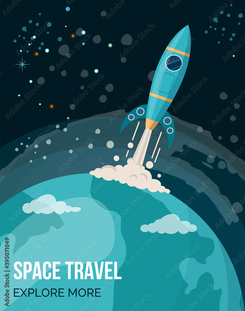 Space rocket flying in space. Night sky Space rocket flying in space. Night sky