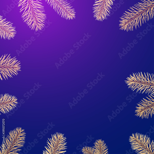 Golden spruce branches frame on dark blue background.