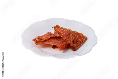 Turkey chips in a plate on a white background