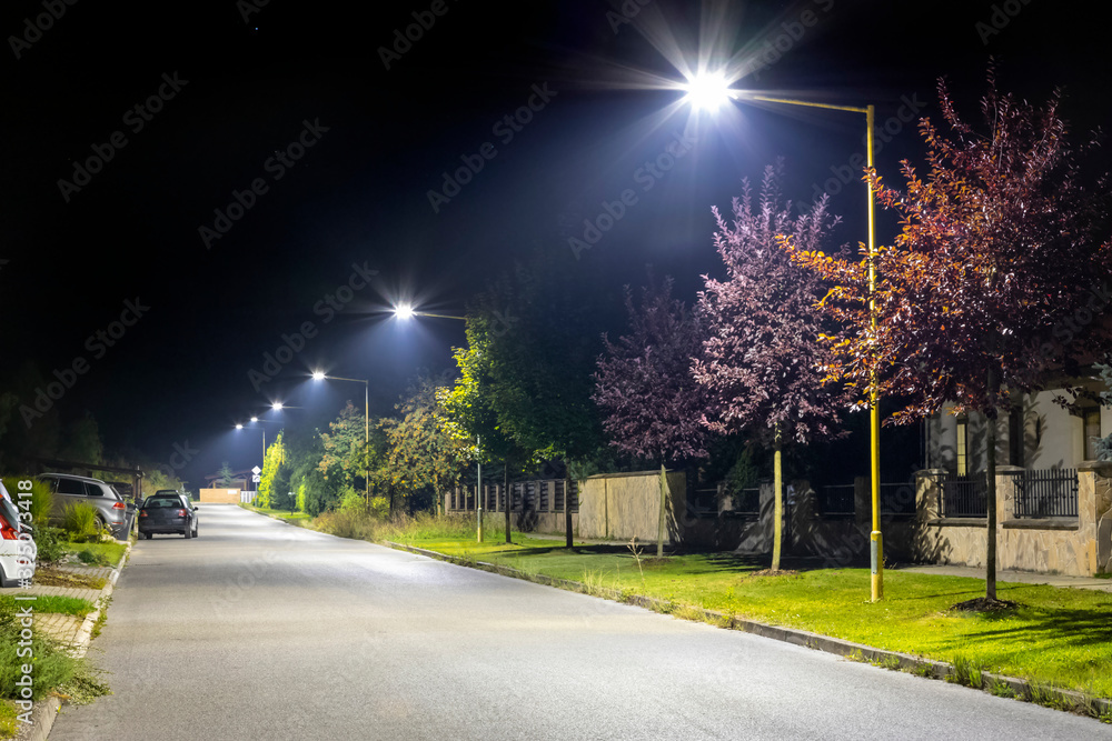 safe residential area with modern LED lighting at night