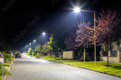 safe residential area with modern LED lighting at night