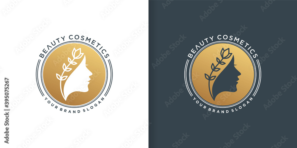Beauty logo for women with golden style Premium Vector Beauty logo for women with golden style Premium Vector