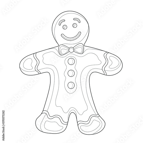 Boy.Gingerbread christmas.Coloring book antistress for children and adults.Zen-tangle style.Black and white drawing