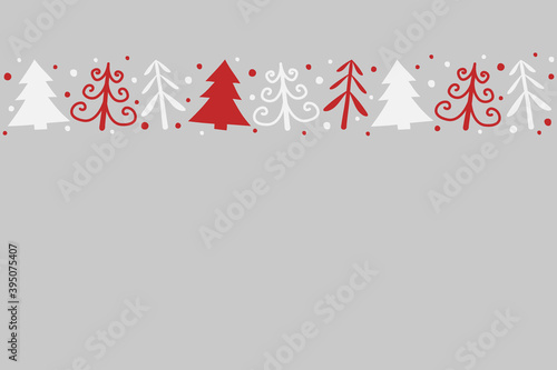 Design of hand drawn Christmas trees on background with copyspace. Vector
