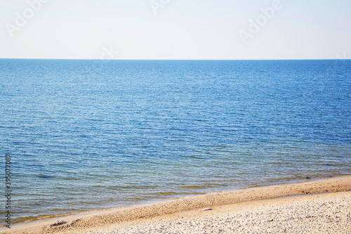 amazing beach with white sand and turquoise sea with blue sky.