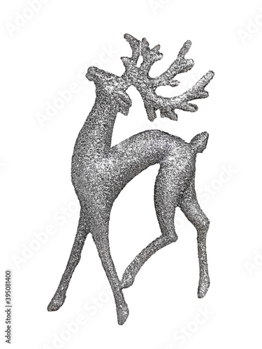 Silver glittering christmas deer isolated on white background